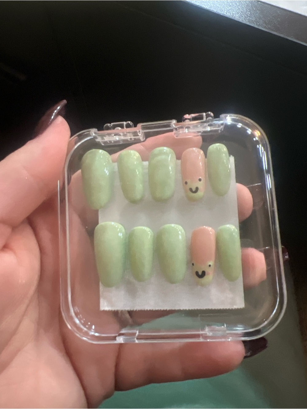 Sweet Pastel Green Press-On Nails with Frog Accent Nail